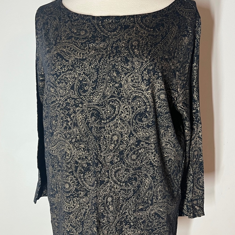 LRL Lauren Jeans Co. Ralph Lauren Black and Gold Paisley long Sleeve Tee Sz. XL